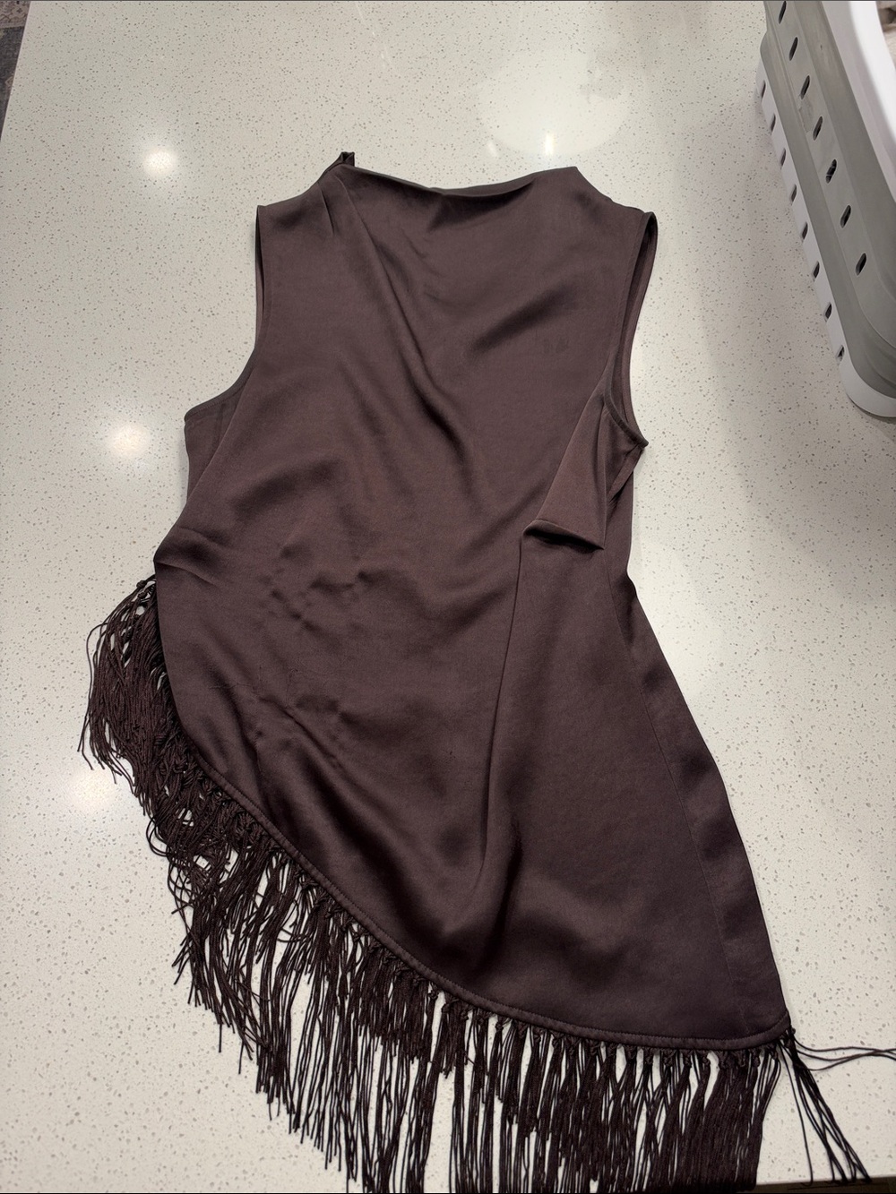 Mint - Sleeveless Brown Fringe Women’s Top